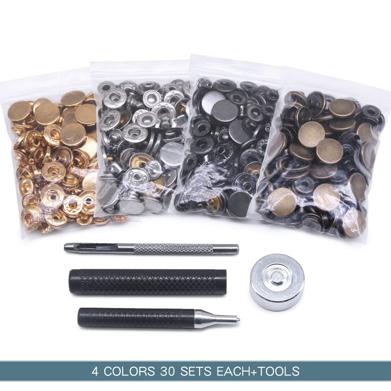 SEMINI 120 Set Leather Snap Fasteners Kit, 10/12.5/15mm Metal Button Snaps Press Studs with 4 Setter Tools, 4 Color Leather Snaps for Clothes, Jackets, Jeans Wears, Bracelets, Bags - Image 5